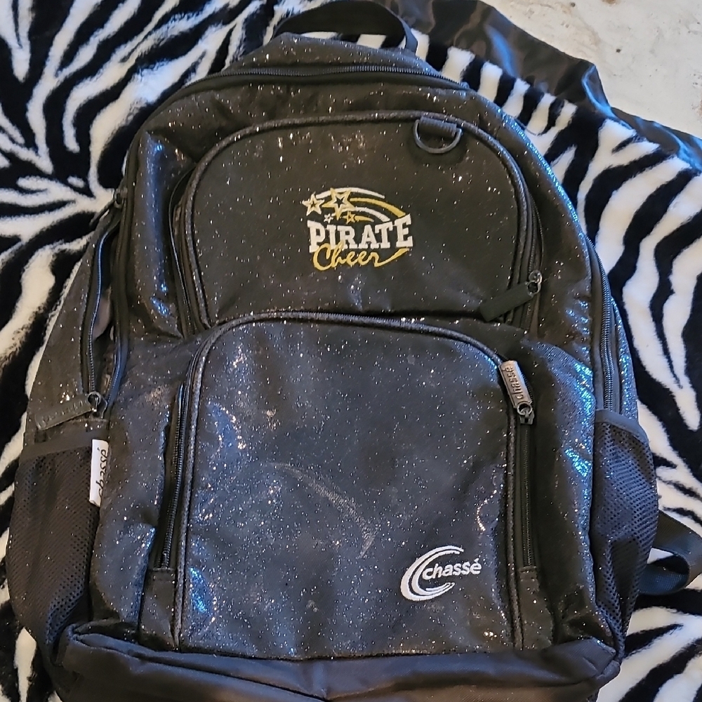 CHASSE CHEER Black and Gold Backpack with Multiple Compartments